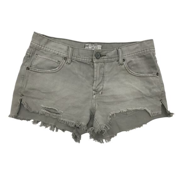 Free People Gray Distressed Denim Cut Off Jean Shorts 27 Button Fly - Picture 1 of 8